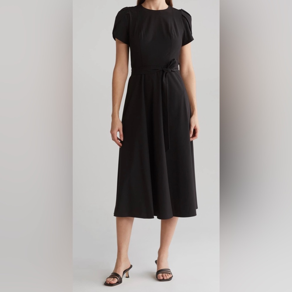 Calvin Klein Comm Tie waist Tulip Sleeve Dress Color meadow